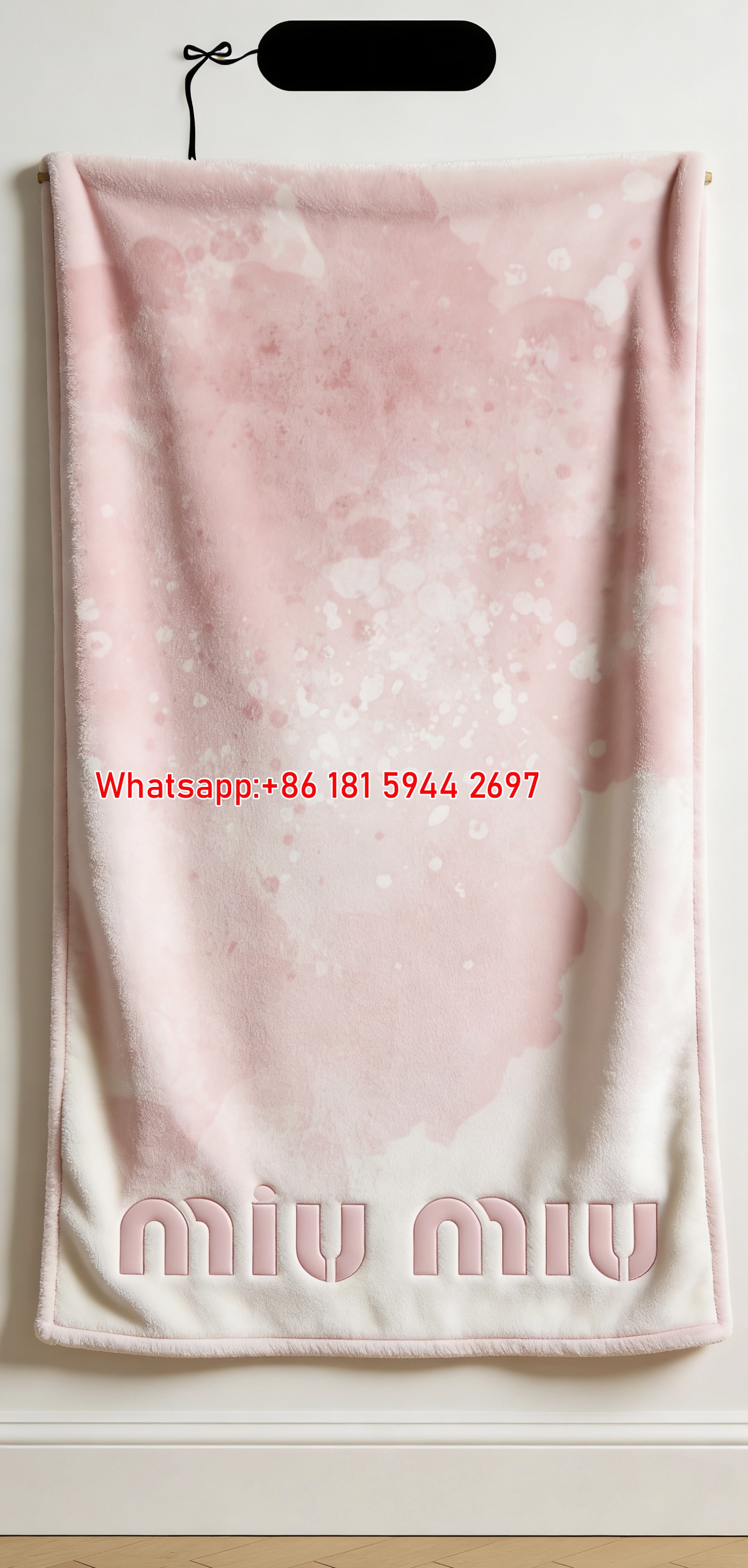 Miu Miu Pink Watercolor Print Flannel Sofa Throw Blanket IMG_0613
